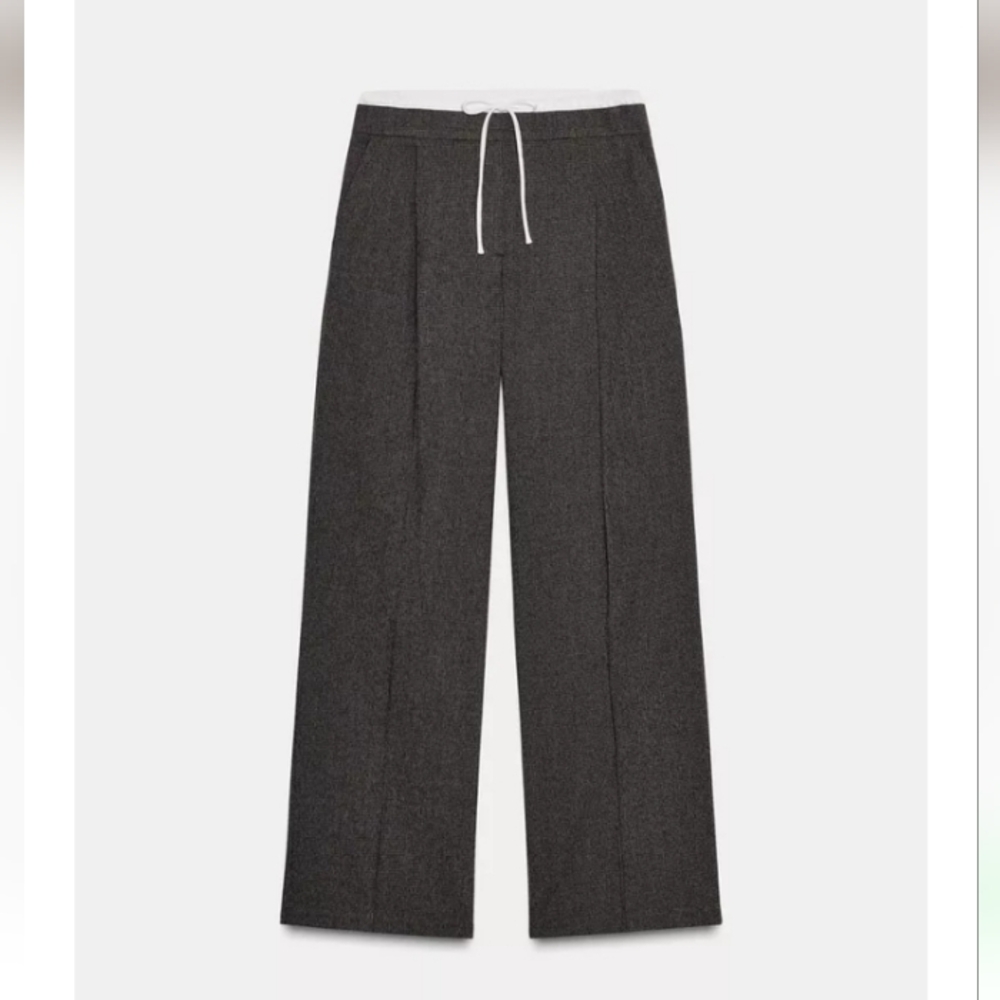 Zara Wide-leg High Waist Double Waistband Houndstooch Pants Sz-S